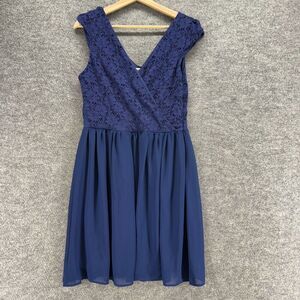 Mystic Dress Women XL Blue Floral Crochet Sheath Midi V-Neck Sleeveless Lined
